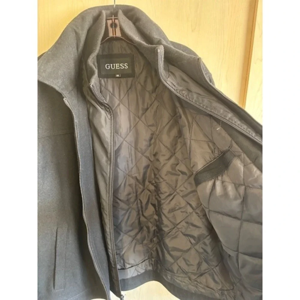 GUESS Jeans Black Winter Wool Blend Quilted Lining‎ Zip Up Jacket Mens XXL EUC